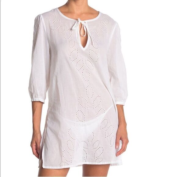 ECHO Ocean Eyelet Tunic Dress,‎ Beach Cover Up, White, Size Small, NWT - Picture 1 of 8